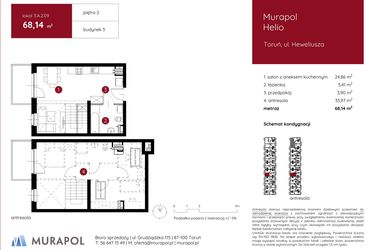 Rzut - Mieszkanie na sprzedaż 1 pokój o powierzchni 68,58 m² - numer 3.A.2.09 w Murapol Helio