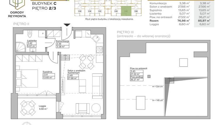 Rzut - Mieszkanie na sprzedaż 2 pokoje o powierzchni 79,98 m² - numer M29 w Ogrody Reymonta