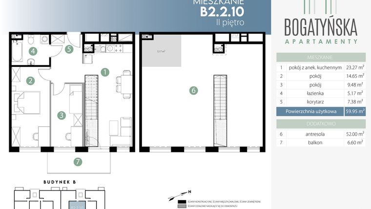 Rzut - Mieszkanie na sprzedaż 4 pokoje o powierzchni 117,12 m² - numer B2.2.10 w Bogatyńska Maślice Milo Dobry Deweloper