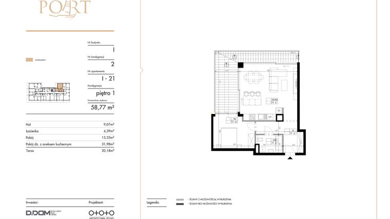 Rzut - Mieszkanie na sprzedaż 2 pokoje o powierzchni 58,77 m² - numer I_21 w Warmiński Port etap V