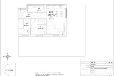 Rzut - Mieszkanie na sprzedaż 3 pokoje o powierzchni 54,87 m² - numer B2.9 w Osiedle Versus