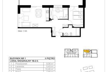Rzut - Mieszkanie na sprzedaż 3 pokoje o powierzchni 53,41 m² - numer 1B-2.5 w Gardenia Pogodno