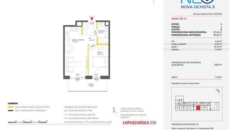Rzut - Mieszkanie na sprzedaż 2 pokoje o powierzchni 37,34 m² - numer 82 w Neo Nova Ochota 2