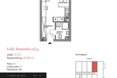 Rzut - Mieszkanie na sprzedaż 1 pokój o powierzchni 27,01 m² - numer C 2.4 w Melody Loft