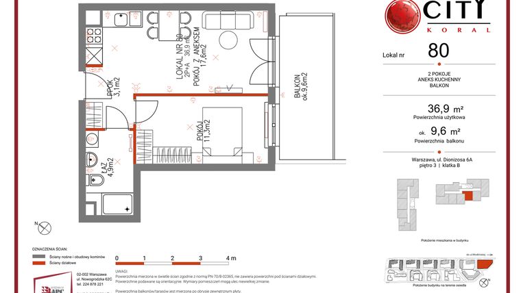 Rzut - Mieszkanie na sprzedaż 2 pokoje o powierzchni 36,9 m² - numer 80 w Comfort City Koral