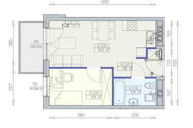 Rzut - Mieszkanie na sprzedaż 2 pokoje o powierzchni 33,13 m² - numer K2 6/7/2/2a w Południk 17 - budynek K2