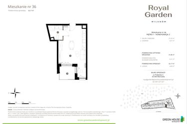 Rzut - Mieszkanie na sprzedaż 1 pokój o powierzchni 31,86 m² - numer M.36 w Royal Garden Wilanów