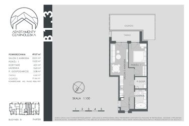 Rzut - Mieszkanie na sprzedaż 2 pokoje o powierzchni 49,57 m² - numer B1.3 w Apartamenty Czarnoleska