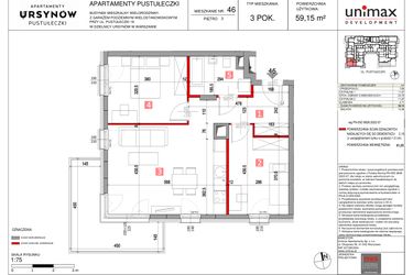 Rzut - Mieszkanie na sprzedaż 3 pokoje o powierzchni 59,15 m² - numer M46 w Apartamenty Pustułeczki