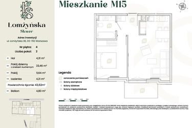 Rzut - Mieszkanie na sprzedaż 2 pokoje o powierzchni 43,62 m² - numer 15 w Łomżyńska Skwer