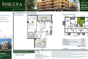 Rzut - Mieszkanie na sprzedaż 2 pokoje o powierzchni 54,3 m² - numer A25 w Śnieżna - Osiedle nad Przemszą