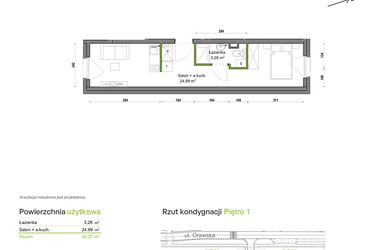 Rzut - Mieszkanie na sprzedaż 1 pokój o powierzchni 28,27 m² - numer D1/C/12 w Orawska Vita