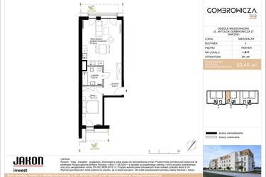 Rzut - Mieszkanie na sprzedaż 2 pokoje o powierzchni 53,45 m² - numer 1.B17 w Gombrowicza 33