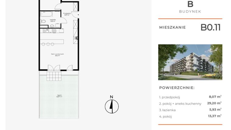 Rzut - Mieszkanie na sprzedaż 2 pokoje o powierzchni 56,57 m² - numer B0.11 w Enklawa Bukowa II