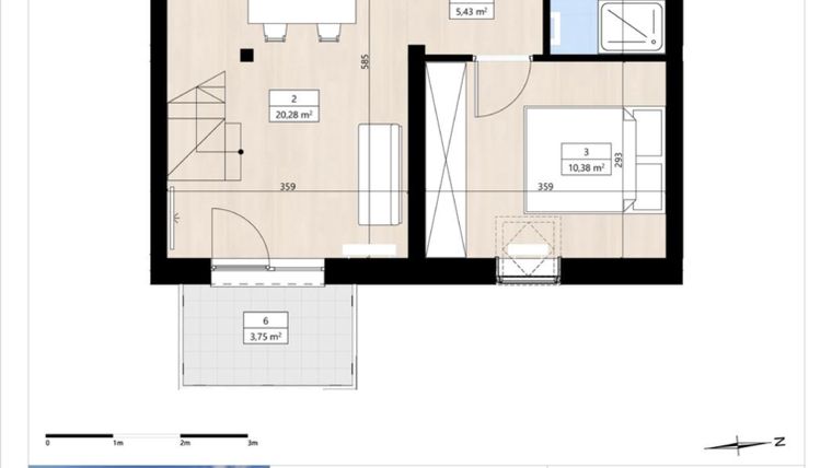 Rzut - Mieszkanie na sprzedaż 2 pokoje o powierzchni 50,96 m² - numer B3/3/36 w Montano bud. B3