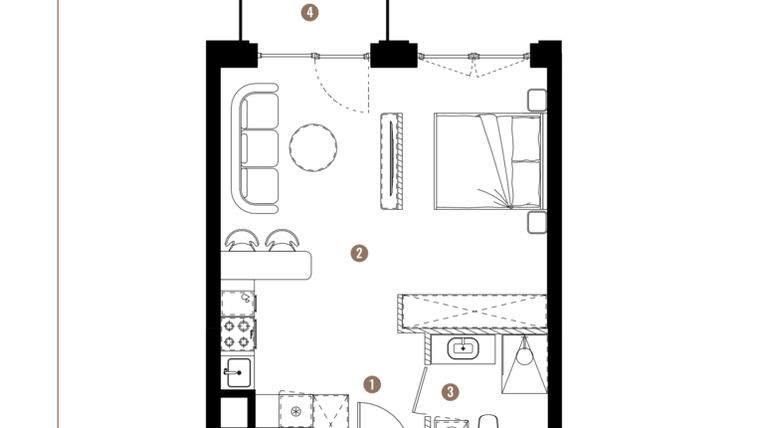 Rzut - Mieszkanie na sprzedaż 1 pokój o powierzchni 37,52 m² - numer F.B.00.23 w Apartamenty Reytana bud. F