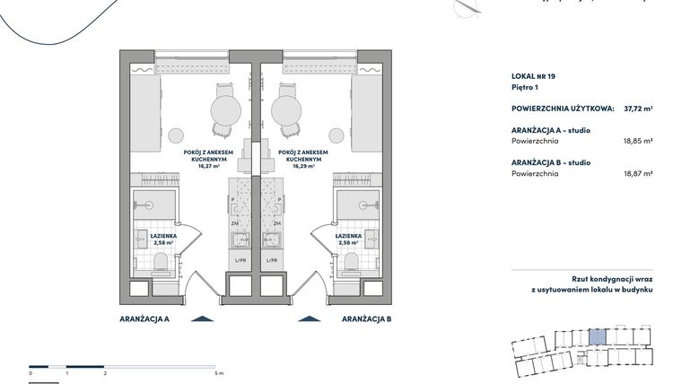 Rzut - Mieszkanie na sprzedaż 2 pokoje o powierzchni 37,72 m² - numer 19 w AtHome - Apartamenty inwestycyjne