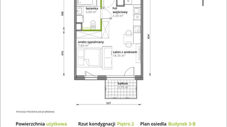Rzut - Mieszkanie na sprzedaż 1 pokój o powierzchni 33,48 m² - numer B/071 w Aleje Praskie