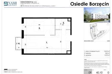 Rzut - Mieszkanie na sprzedaż 2 pokoje o powierzchni 40,1 m² - numer 9 w Osiedle Borzęcin