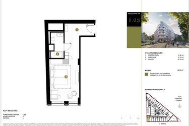 Rzut - Mieszkanie na sprzedaż 1 pokój o powierzchni 32,45 m² - numer 123 w Y3 Signature Hotel