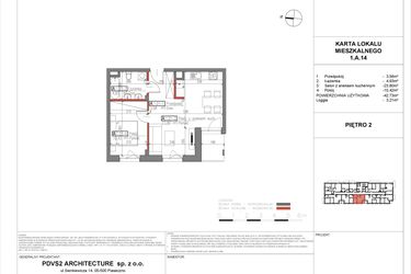 Rzut - Mieszkanie na sprzedaż 2 pokoje o powierzchni 42,73 m² - numer A.14 w Piaseczno Residence