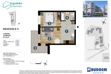 Rzut - Mieszkanie na sprzedaż 2 pokoje o powierzchni 37,15 m² - numer B10 w Kapelanka-Pychowicka Etap III