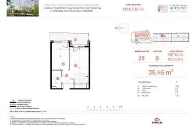Rzut - Mieszkanie na sprzedaż 2 pokoje o powierzchni 36,46 m² - numer 12.28 w Osiedle Nowe Horyzonty etap III