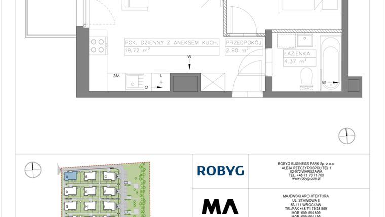 Rzut - Mieszkanie na sprzedaż 2 pokoje o powierzchni 37,31 m² - numer VV/A/2/4 w Villa Viva