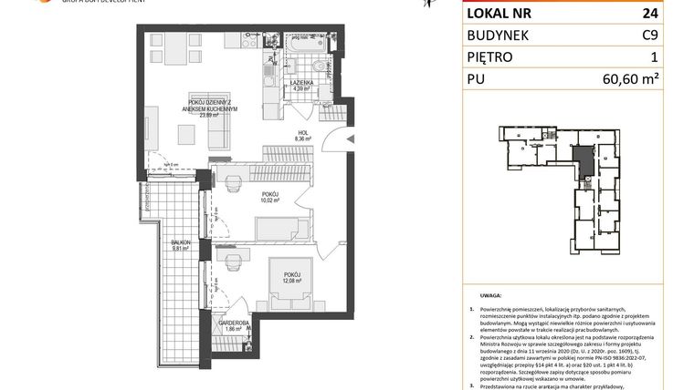 Rzut - Mieszkanie na sprzedaż 3 pokoje o powierzchni 60,6 m² - numer C9.24 w Konstelacja etap V
