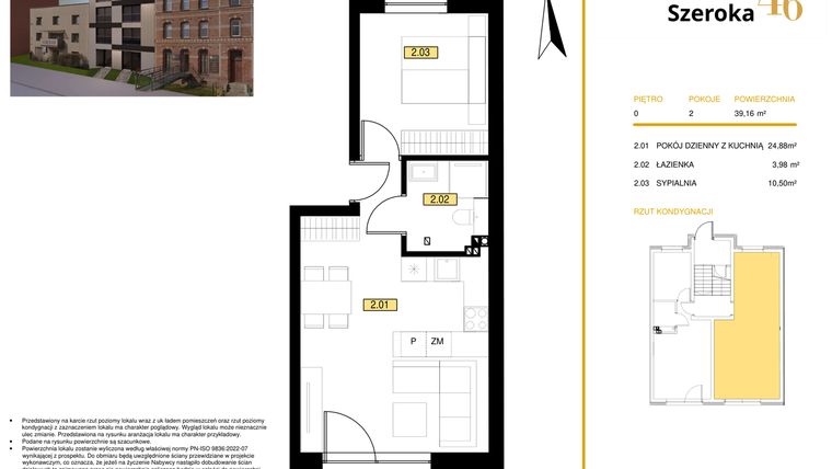 Rzut - Mieszkanie na sprzedaż 2 pokoje o powierzchni 38,5 m² - numer M2 w Apartamenty Szeroka 46
