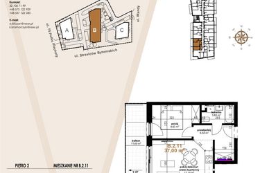 Rzut - Mieszkanie na sprzedaż 2 pokoje o powierzchni 37 m² - numer VB.2.11 w Vanda Park