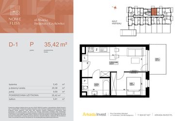 Rzut - Mieszkanie na sprzedaż 2 pokoje o powierzchni 35,42 m² - numer M1_NF.d w Nowe Flisy II