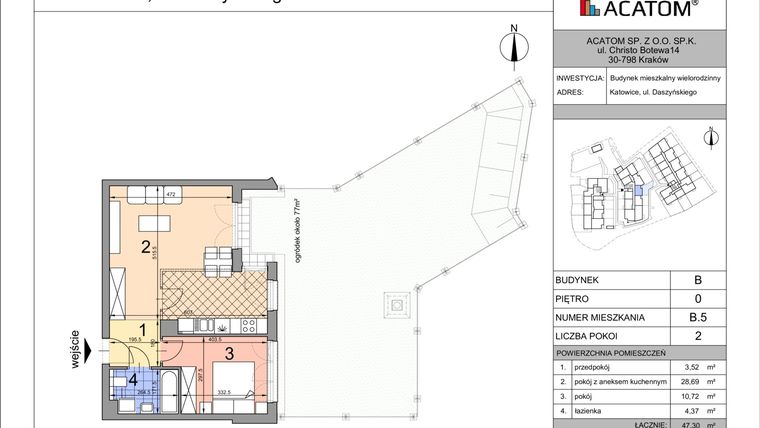 Rzut - Mieszkanie na sprzedaż 2 pokoje o powierzchni 47,26 m² - numer B5 w Daszyńskiego Park