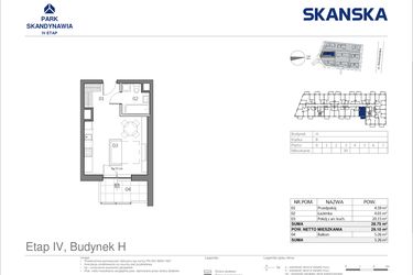 Rzut - Mieszkanie na sprzedaż 1 pokój o powierzchni 28,75 m² - numer HB0330 w Park Skandynawia V