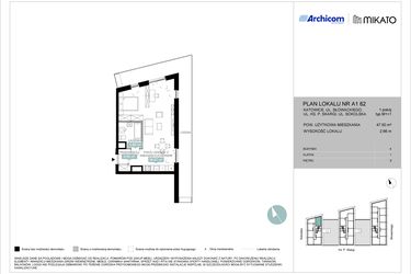 Rzut - Mieszkanie na sprzedaż 1 pokój o powierzchni 47,54 m² - numer A1 62 w Mikato