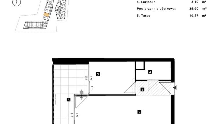 Rzut - Mieszkanie na sprzedaż 2 pokoje o powierzchni 35,9 m² - numer B.1.9 w Cisha Apartamenty Dziwnów