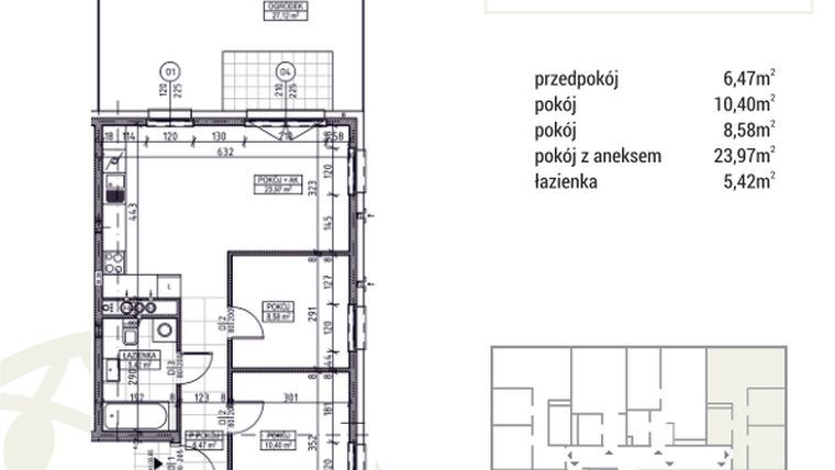 Rzut - Mieszkanie na sprzedaż 3 pokoje o powierzchni 54,84 m² - numer A1.00.05 w Zakątek Flora