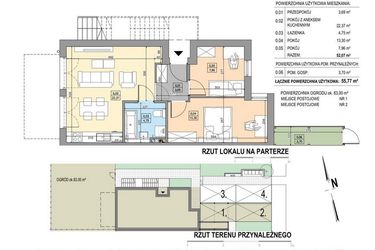Rzut - Mieszkanie na sprzedaż 3 pokoje o powierzchni 55,77 m² - numer B19-P-A w Osiedle Bakaliowe