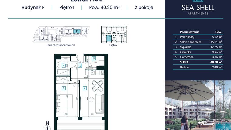 Rzut - Mieszkanie na sprzedaż 2 pokoje o powierzchni 40,2 m² - numer F.09 w Magiczny Łukęcin