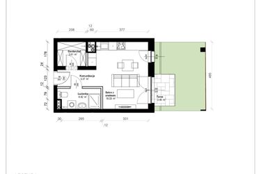 Rzut - Mieszkanie na sprzedaż 1 pokój o powierzchni 29,75 m² - numer B.0.09.1k w ATRIUM