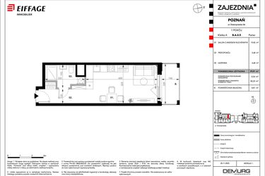 Rzut - Mieszkanie na sprzedaż 1 pokój o powierzchni 29,81 m² - numer B.A.0.5 w Zajezdnia