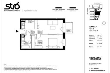 Rzut - Mieszkanie na sprzedaż 2 pokoje o powierzchni 47,32 m² - numer 3.9 w Nowa Strycharska | STR 6