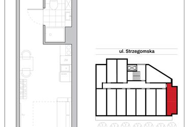 Rzut - Mieszkanie na sprzedaż 1 pokój o powierzchni 20,91 m² - numer 26 w Strzegomska 226