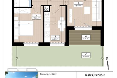 Rzut - Mieszkanie na sprzedaż 2 pokoje o powierzchni 47,28 m² - numer B/0/3 w Limone