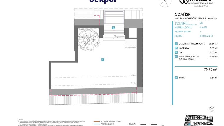 Rzut - Mieszkanie na sprzedaż 1 pokój o powierzchni 70,75 m² - numer 1.6.078 w Granaria