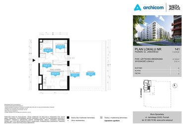Rzut - Mieszkanie na sprzedaż 2 pokoje o powierzchni 41,84 m² - numer CDEF.141 w Wieża Jeżyce etap II