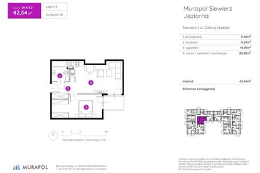 Rzut - Mieszkanie na sprzedaż 2 pokoje o powierzchni 42,64 m² - numer 28.A.3.2 w Murapol Siewierz Jeziorna bud. 27 i 28