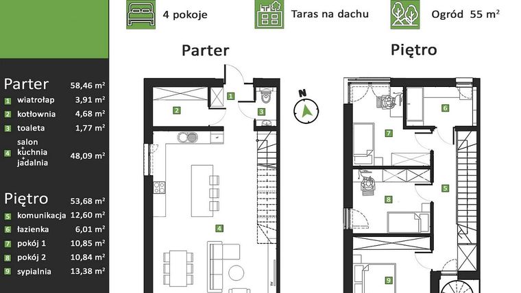 Rzut - Dom na sprzedaż 4 pokoje o powierzchni 112,14 m² - numer M1.A w Zielona Polana 3