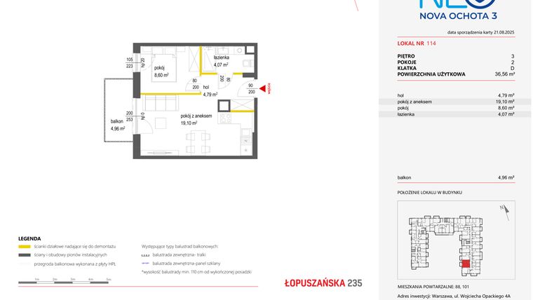 Rzut - Mieszkanie na sprzedaż 2 pokoje o powierzchni 36,56 m² - numer 114 w Neo Nova Ochota 3
