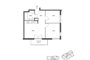 Rzut - Mieszkanie na sprzedaż 3 pokoje o powierzchni 50,41 m² - numer 22 w Wzgórze Krzemionki II